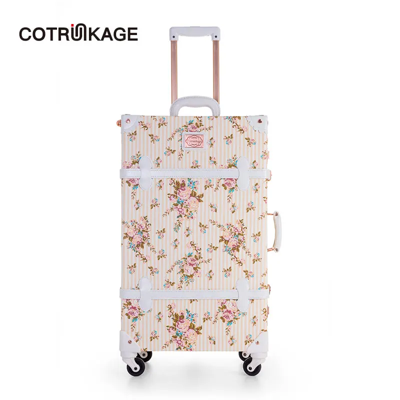 COTRUNKAGE цветочный Valise 2"-26" дизайнерские из искусственной кожи Женские Винтаж чемодан дамы прокатки чемодан на колесиках багаж с колесами