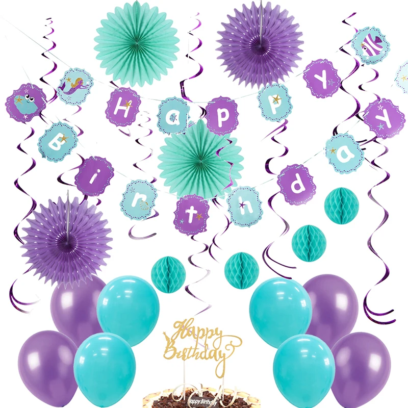 

Mermaid Theme Baby Show Girl Birthday Party Decorations 13pcs Hanging Swirl Balloons Under The Sea Birthday Party Favor Supplies