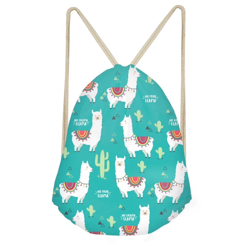 Cute Animal Alpaca Cactus 3D Print Girls Drawstring Bags Funny Softback Storage Backpacks Children Storage Sack