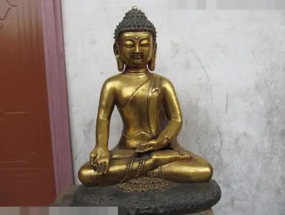 

S03496 Tibet Folk classic Old Bronze Gild Thailand Tathagata Sakyamuni Buddha Statue (B0328)
