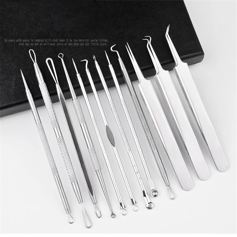 

12pcs/set Blackhead Remover Tool Skin Care Beauty Tools Stainless Steel Comedone Acne Extractor Tweezer Pimple Removal Needles