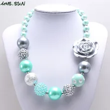 MHS. SUN, весна, стиль, детское массивное ожерелье из жевательной резинки, мятно-зеленый+ серебряный бисер, ожерелье для девочек, детские игрушки, 1 шт./лот