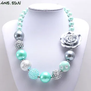 MHS.SUN 2019 spring new style baby chunky bubblegum necklace mint green+silver color beads necklace for girls kids toy 1pc/lot