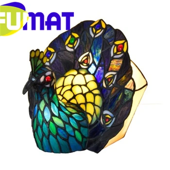 

FUMAT Tiffany European Barock Style Table Lamps Stained Glass Desk Lamp Peacock Bird's Nest LED Bulbs Luxury Table Lights