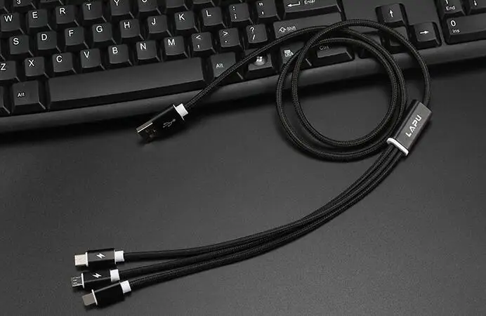 3 в 1 кабель Micro usb type C 8 pin зарядное устройство кабель для iPh шнур Быстрая Зарядка Кабели для Xiaomi/huawei/Android 1 м - Цвет: Black