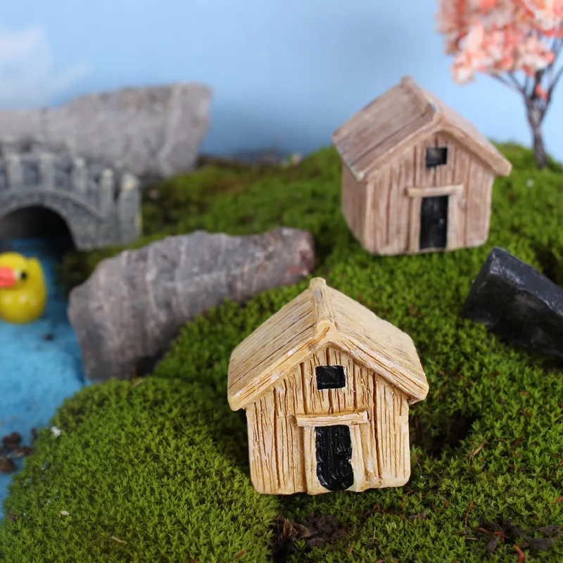 

1pc Wooden House Miniature Figures Decorative Fairy Garden Animal Statue Home Desktop Gift Moss Ornaments Resin Craft