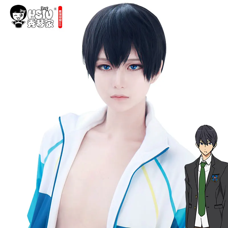 

HSIU NEW High quality Haruka Nanase Free! Cosplay Wig Short black Costume Play Wigs Halloween Costumes Hair free shipping