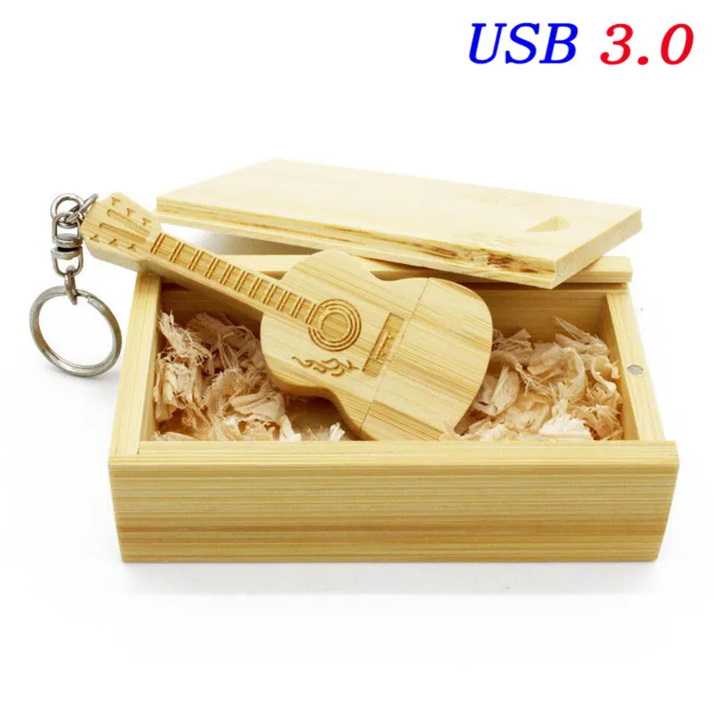 JASTER USB 3,0 Логотип заказной Натуральный Деревянный гитара+ коробка 4 ГБ 8 ГБ 16 ГБ 32 ГБ деревянная гитара s usb флеш-накопитель карта памяти подарки - Цвет: bamboo