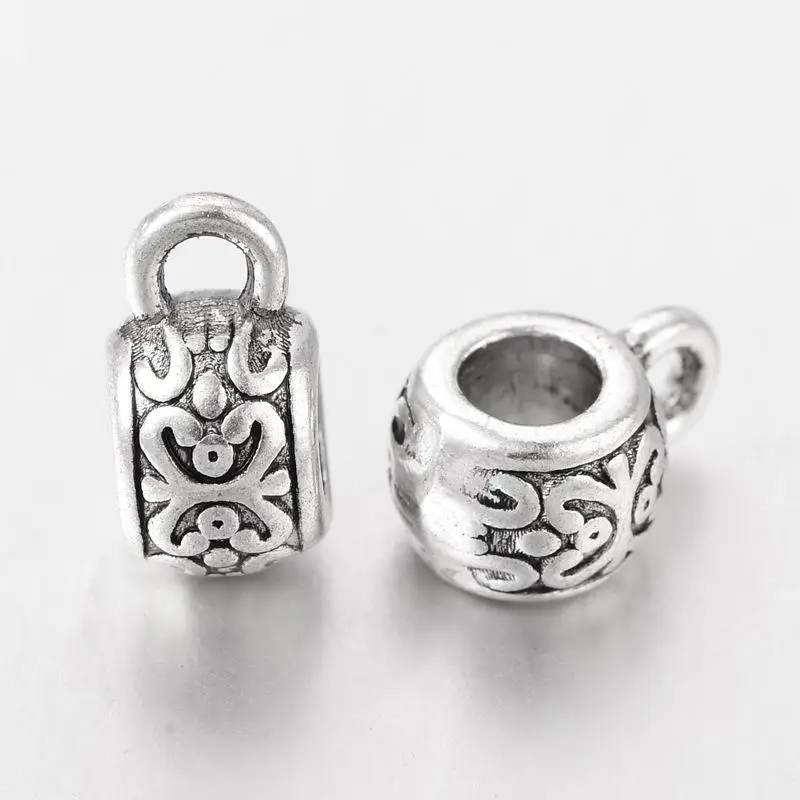 100PCS Tibetan Silver Alloy Hanger Links Rondelle Bail Beads Drum Antique Silver