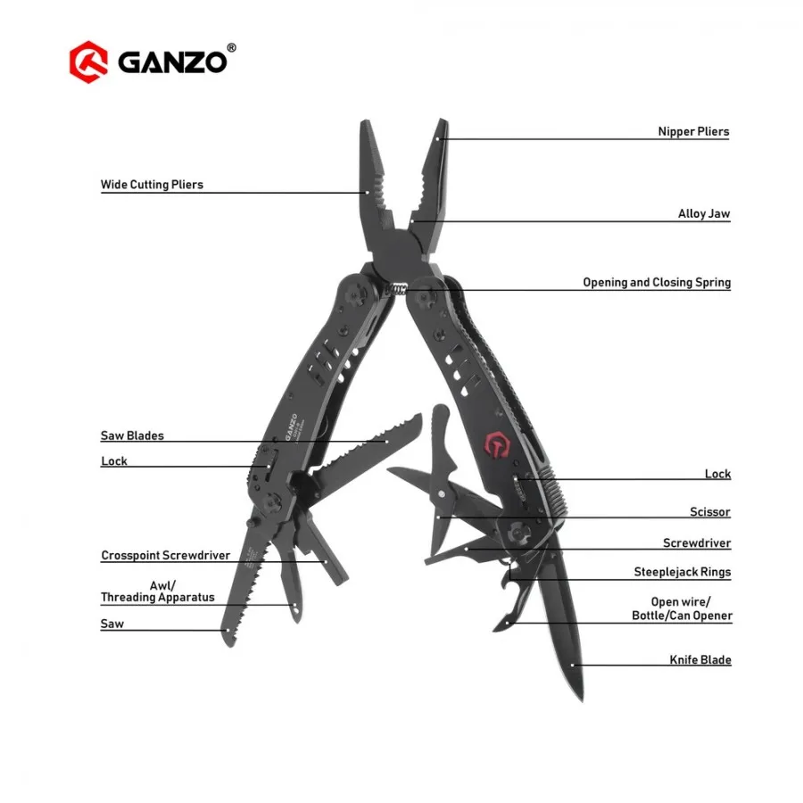 Ganzo G300 серии G301-B многофункциональные плоскогубцы 26 инструментов в одной ручке Набор отверток портативный складной нож плоскогубцы из нержавеющей стали