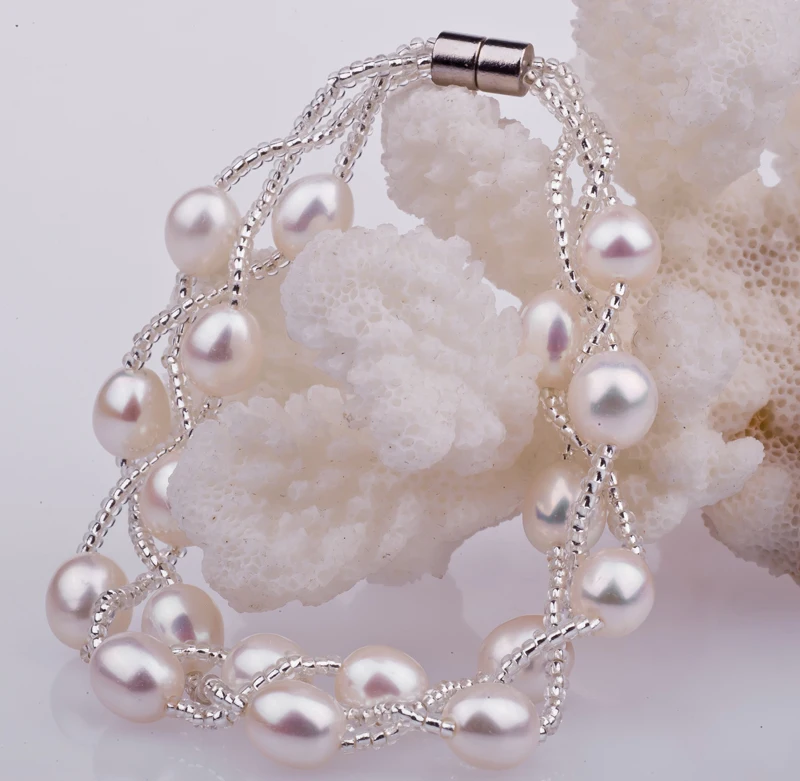 100% Natural Freshwater Pearl Bracelets Silver 925 Chain many colors Real pearl gift for girl friend Fine Jewelry