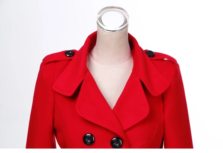 Wkoud зимнее шерстяное пальто для Для женщин одноцветное двубортное Изящная верхняя одежда с длинным рукавом отложной воротник Тренч пальто C8131