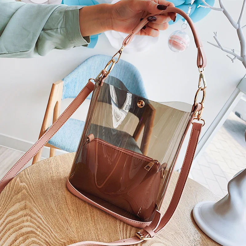

2019 new transparent single shoulder version of a large capacity portable oblique bag