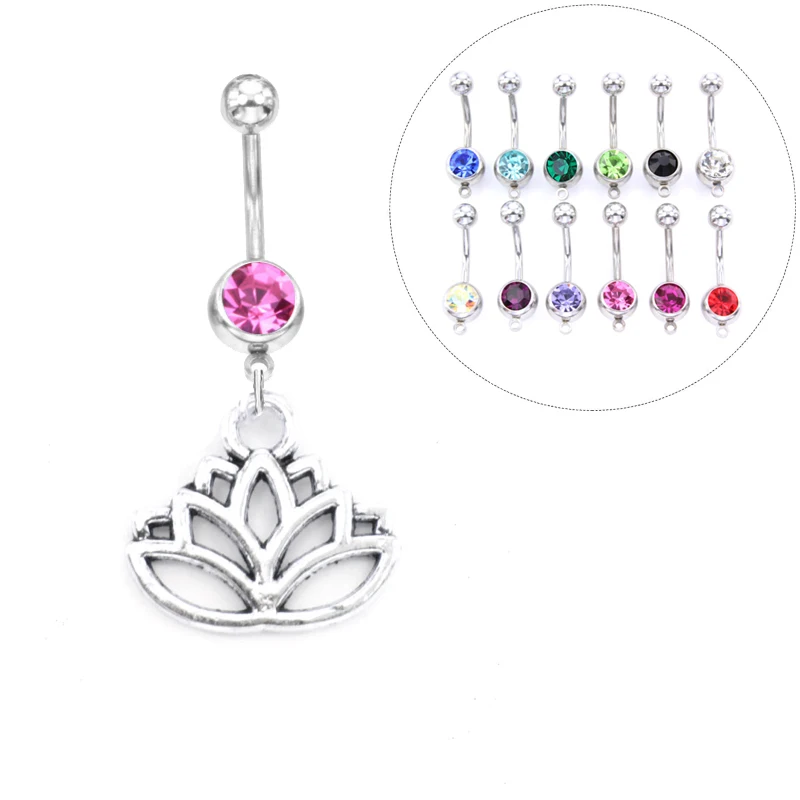 

1PC Fashion Lotus Belly Button Rings Bar Silver Flower Surgical Piercing Sexy Body Jewelry for women Navel Piercing Body Chains