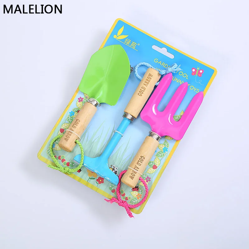 

Multicolor Children Tools Three-Piece Wooden Handle Shovel Three Shovel Planting Gardening Mini Household Sand Dredging Suit