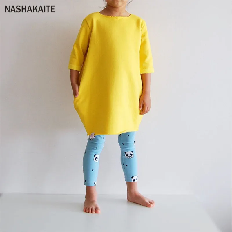 NASHAKAITE платья для мамы и дочки Осень Зима сплошной желтый карман толстовки платье мама дочь семья Одинаковая одежда
