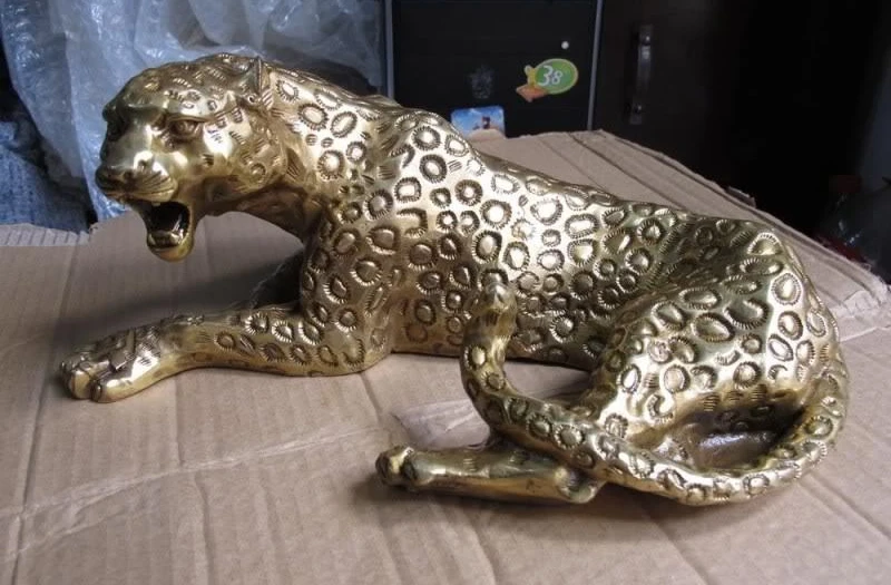 

Chinese Folk famous Copper Brass made catamount leopard panther animal Statue