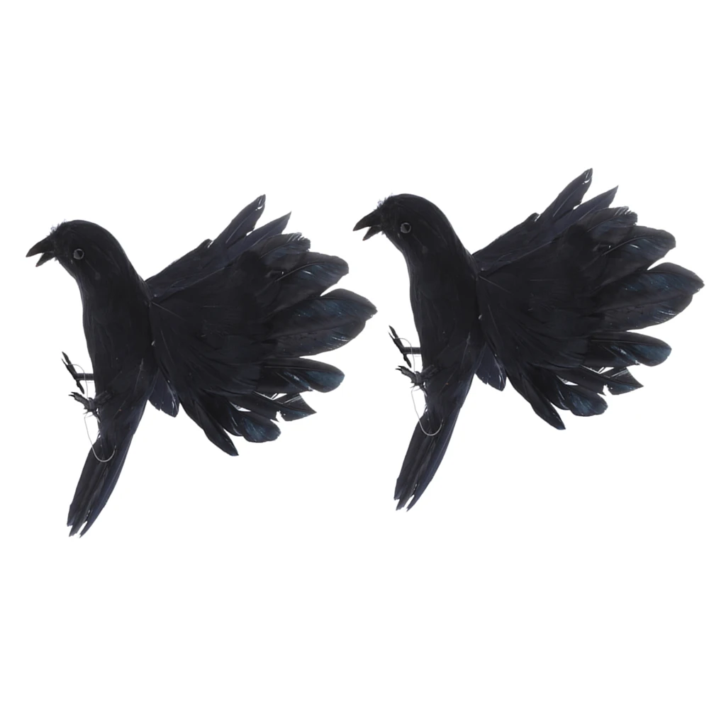 2pcs Artificial Flying Crow Realistic Sculpture Garden Outdoor Landscape Decor