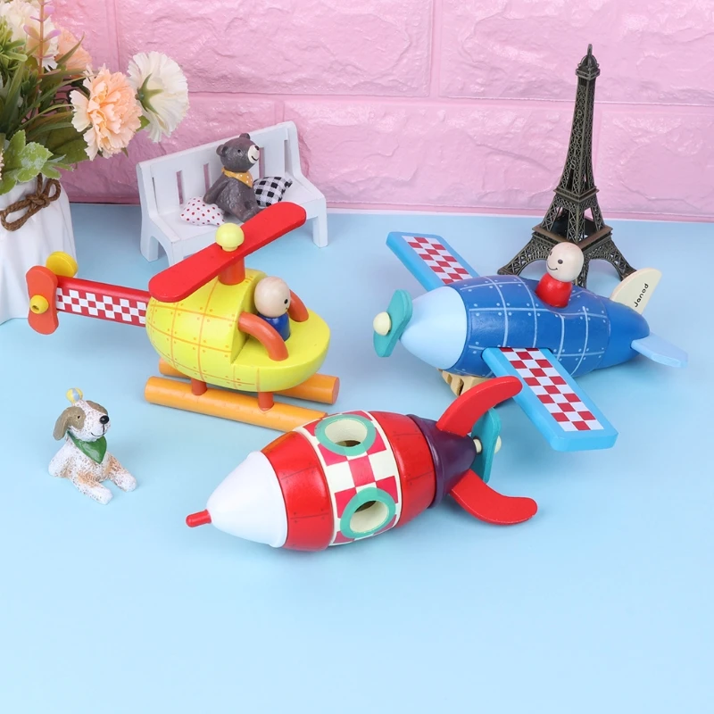 

New Wood Magnetic Rockets/Plane/Helicopter Toy Transportation Educational Toy