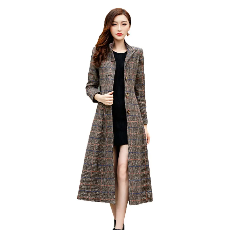 

2019 Winter Woolen Coat Women Trench Classic Long Wool coats Women's Overcoat Plaid Womans Coats Korean Fashion Clothing X998