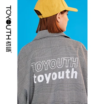 

Toyouth Women Plaid Blouse Spring 2019 New Letter Printed Turn Down Collar Regular Single Breasted Blusa Womens Blouses Shirts