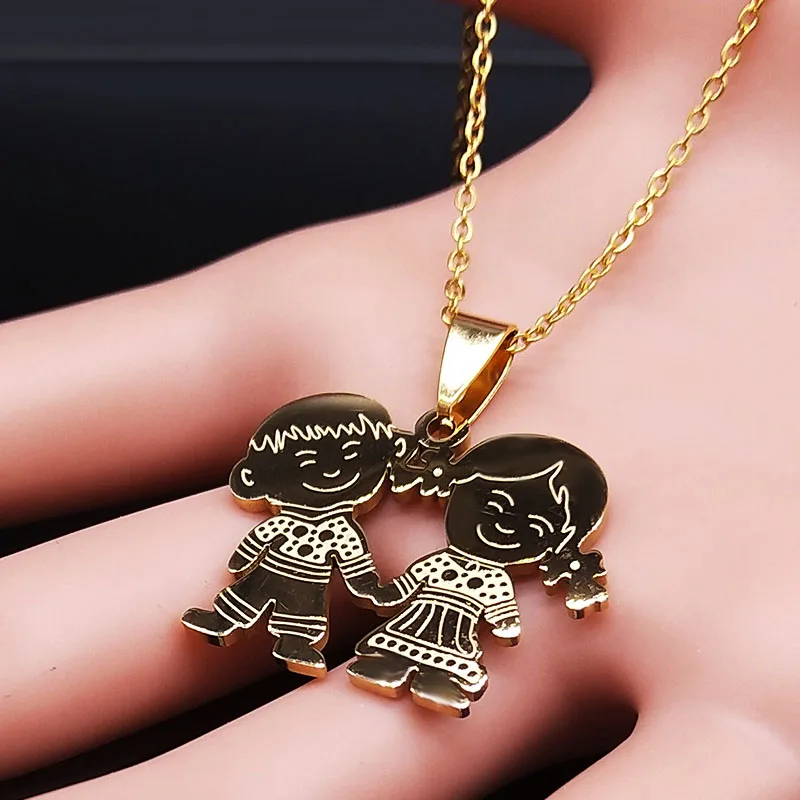 Boy Girl Love Stainless Steel Necklaces Women Gold Color Necklaces & Pendants Jewelry chaine homme Mother’s Day Gift N519S01