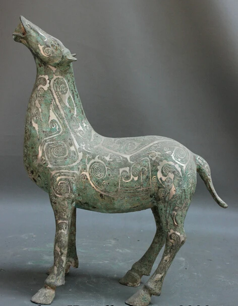 

wholesale factory Folk China Chinese Dynasty Bronze Silver Ang head Tang Horse Gee Success Statue