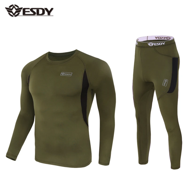 ESDY Men Thermal Underwear Army Winter Quick drying Outdoor Hiking