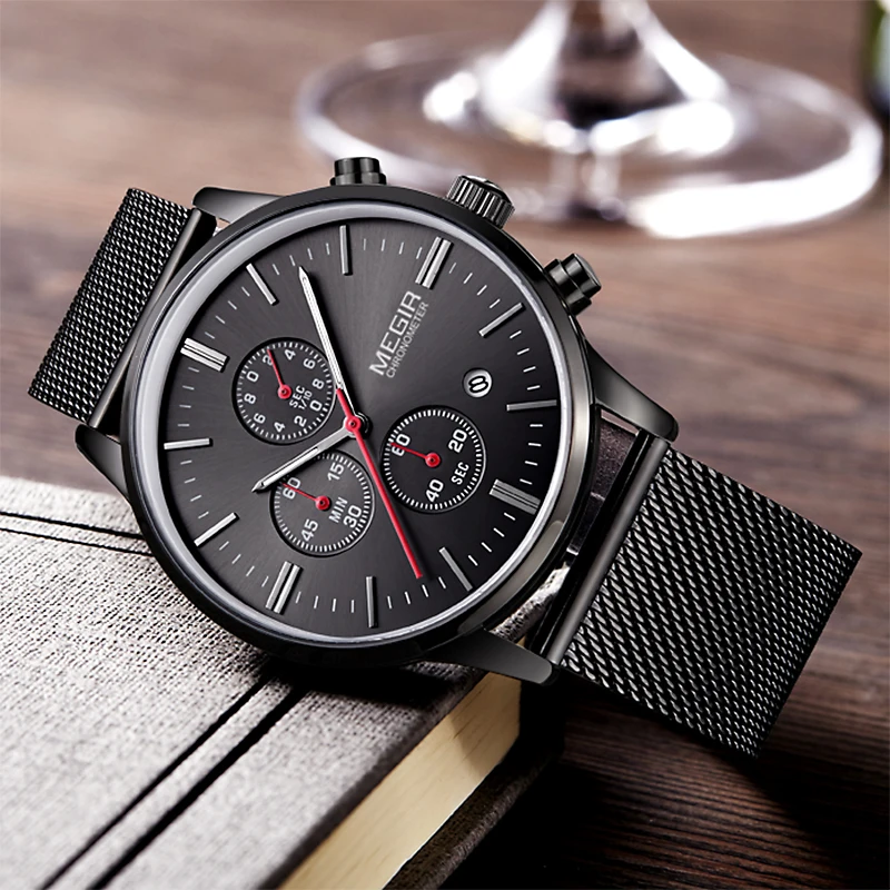 MEGIR Top Luxury brand Watches men Stainless Steel Mesh strap band Quartz-watch thin Dial Clock man Fashion simple stylish 2011