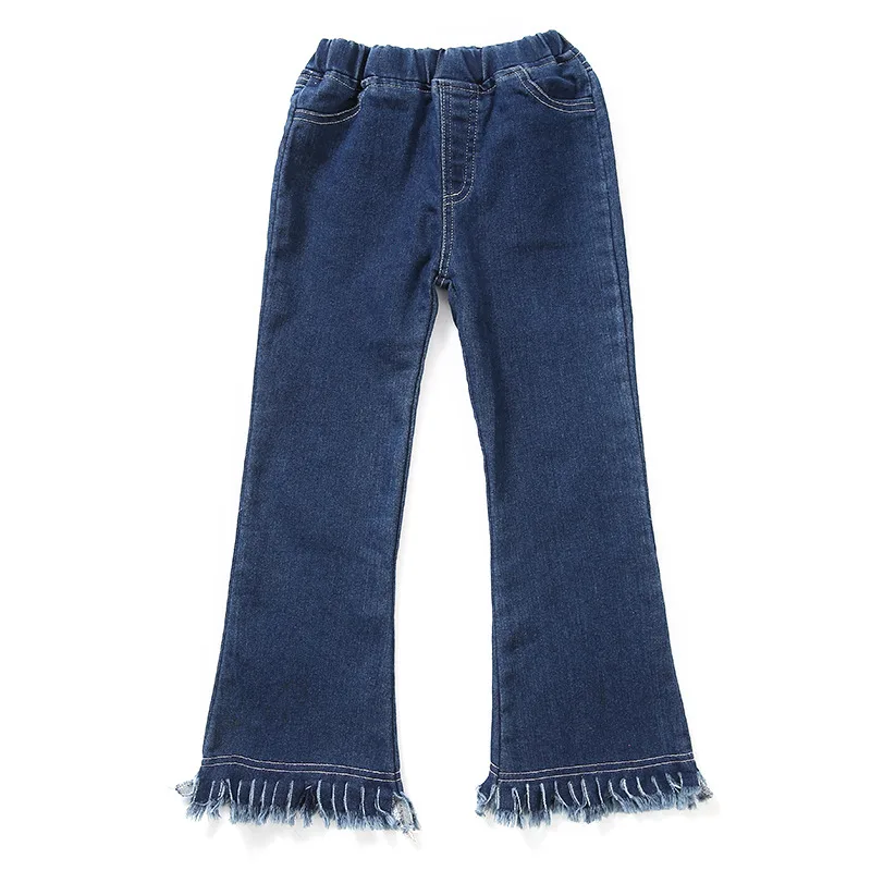 Стиль летнее платье для маленьких девочек джинсы c бахромой милые детские брюки повседневные штаны детская одежда в Корейском стиле; джинсовые брюки с бахромой