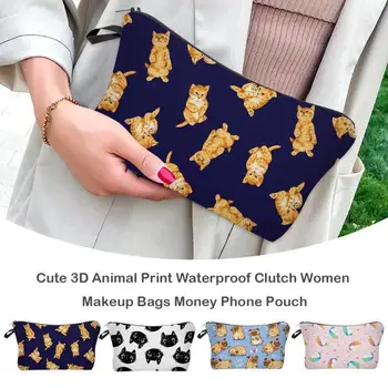 

Travel Cosmetic Bag 3D Animal Print Ladies Phone Money Pouch Makeup Bags Women Waterproof Zip Purse Organizer Storage Pouch