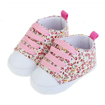 

PopularCanvas small flower group Canvas pattern lace toddler shoes boys and girls learning first walking shoes soft bottom xz84