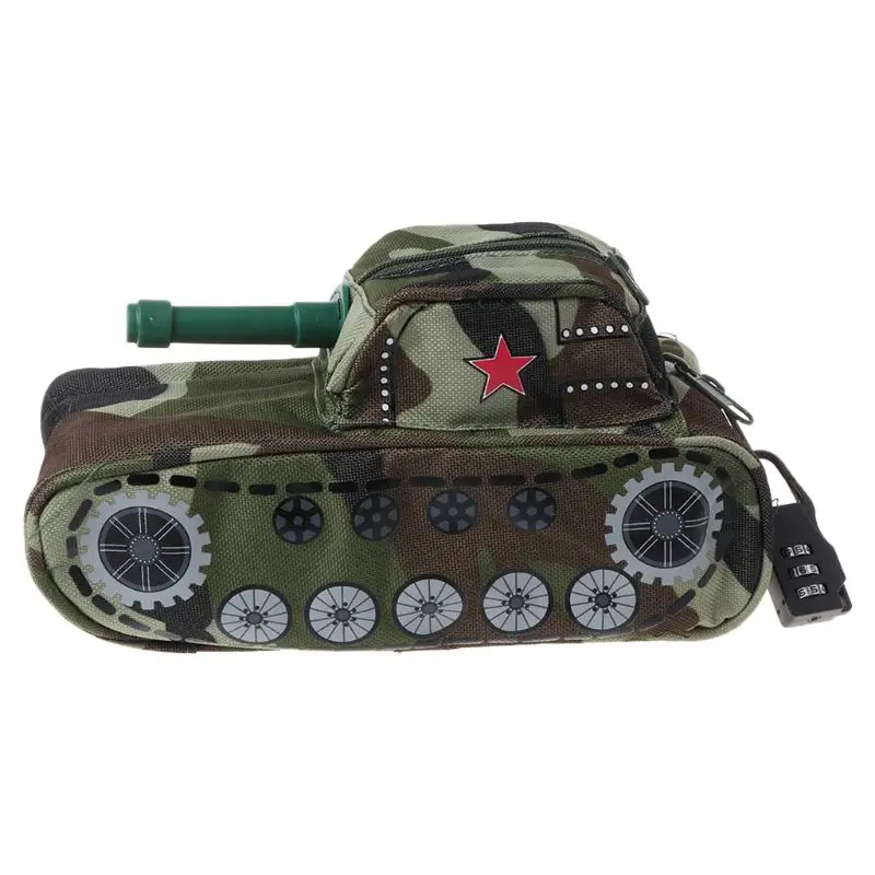 Creative Tank Camouflage Pencil Bag With Lock Pen Storage Organizer Office School Supplies Stationery Boy Gift - Цвет: GN