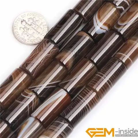 Solto para Fazer Jóias por Atacado Coluna Tubo Marrom Botswana Natural Agata Onyx Pedra Semi Precioso Grânulos 10x20mm
