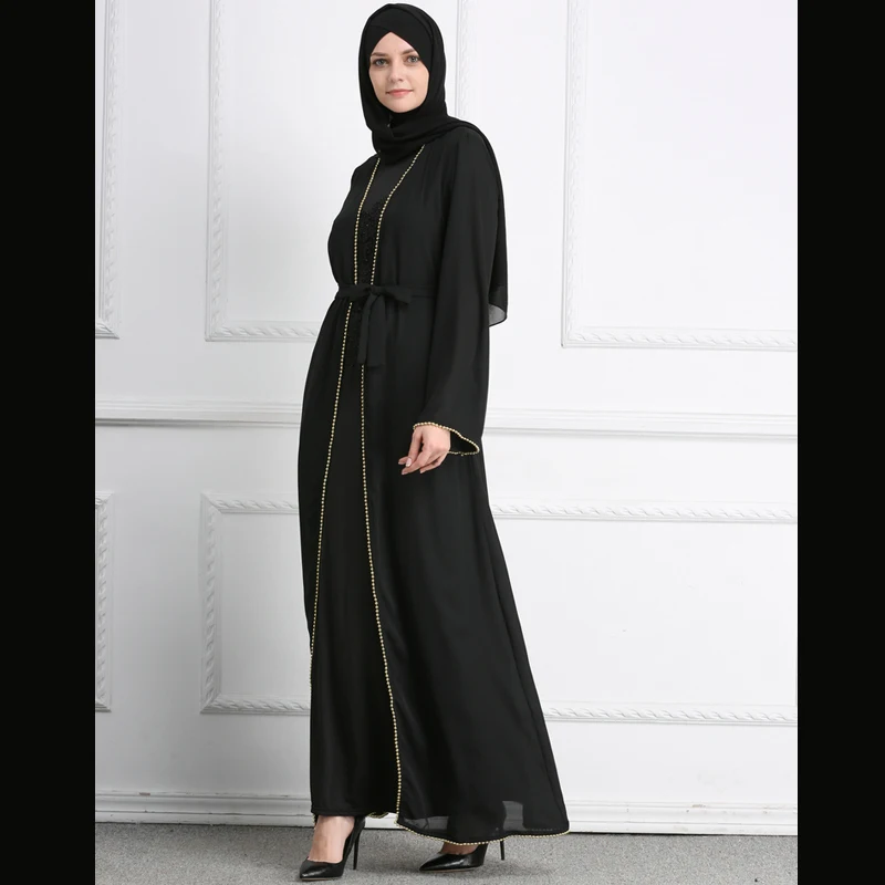 Плюс Размеры открытым Абаи кимоно мусульманин Дубай 2019 кафтан Для женщин Бисер длинный кардиган платье хиджаб турецкая исламская платье