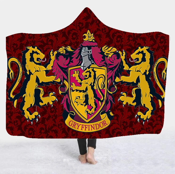 Slytherin Ravenclaw Gryffindor Hufflepuff 3D плюшевое одеяло с капюшоном для взрослых и детей, теплое, ноское, Прямая поставка