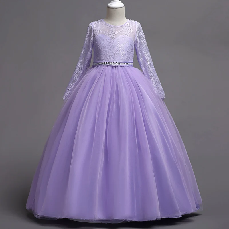 KEAIYOUHUO свадебное платье Элегантное летнее принцессы Девушки Макси платье кружево Vestido костюм для детей вечерние платья одежда девочек - Цвет: Фиолетовый