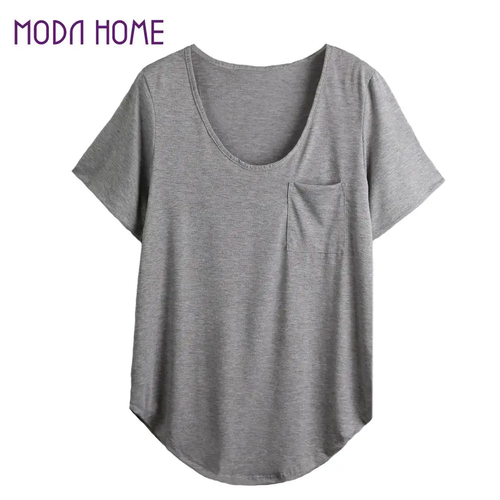 2018 New Tshit Women T Shirt Chest Pocket Casual Tunic Top Solid Color ...