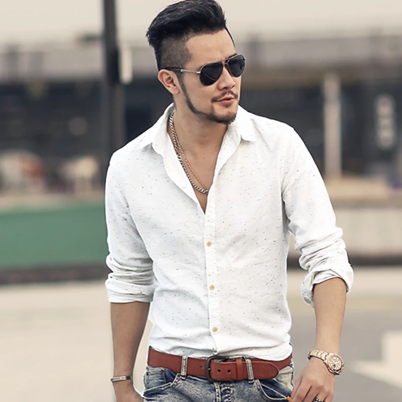 

Mens new spring casual black mixing color cotton printed long sleeve shirt metrosexual man slim brand European style shirts S803