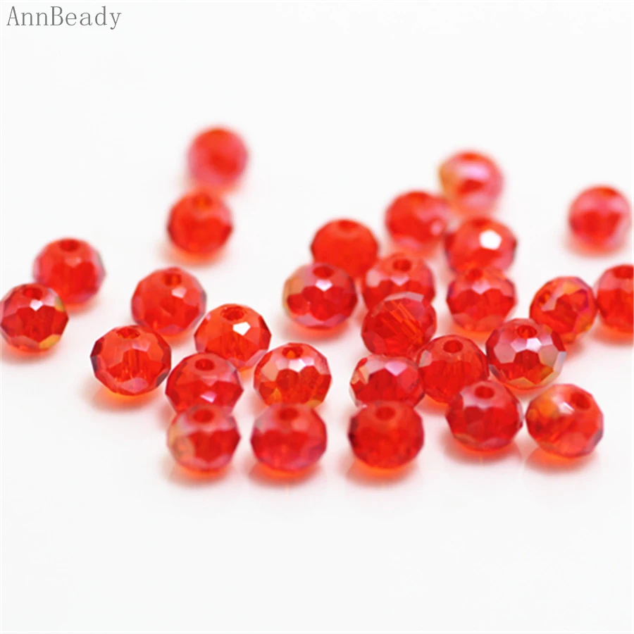 

AnnBeady Red ab Color 3*4mm 145pcs Rondelle Austria faceted Crystal Glass Beads Loose Spacer Beads For Jewelry Making