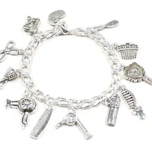 Yamily 8 шт/лот косметолог парикмахер браслет серебристый фен, расческа кисти ножницы зеркальные Подвески Браслеты