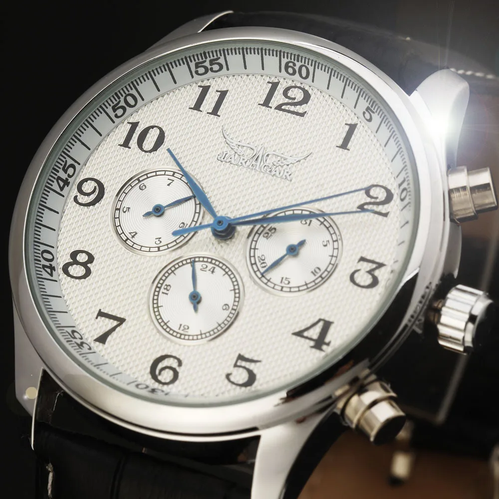 

JARAGAR Automatic Mechanical Self-Wind Sport Calendar 24Hour Week Dial Real Leather Strap Men Wrist Watch