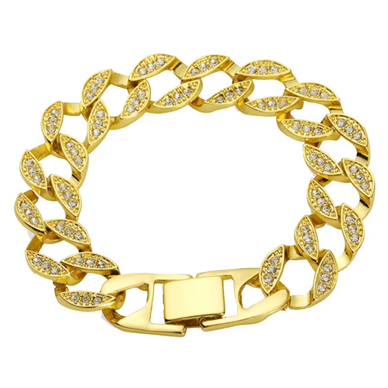 

Iced Out Miami Cuban Chain Bracelet Men Gold Curb Chain Link Bracelet Biker Hippie Hip Hop Jewelry Party Gifts