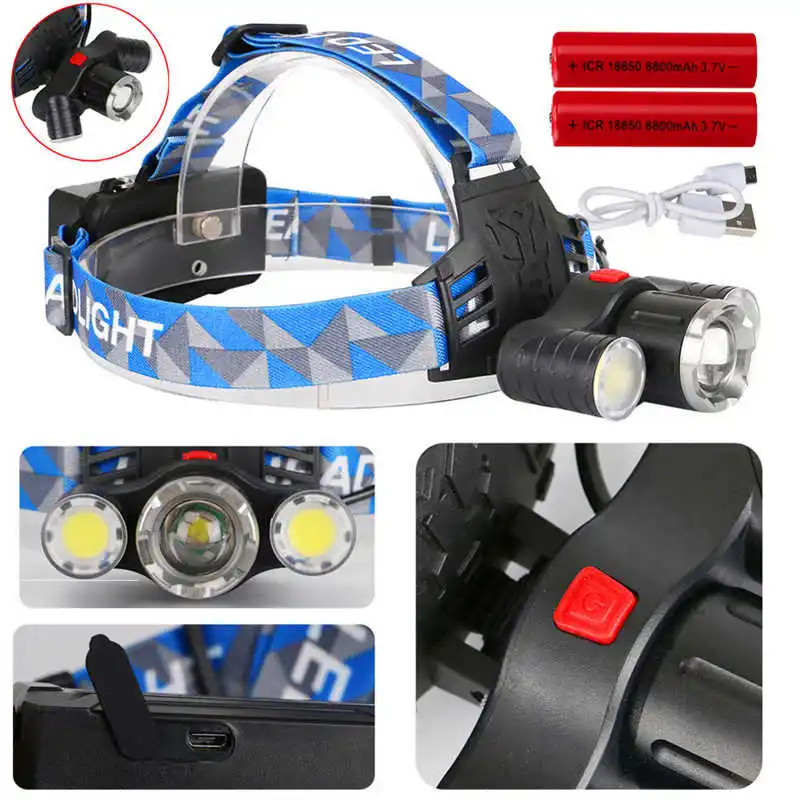 15000LM 3x XM-L T6 LED Rotate Rechargeable 18650 Headlamp Head Light Torch powerful led flashlight head laser pointer #3S26 (11)