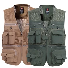 b Summer Mesh Vest For Men Spring Autumn Male Casual Thin Breathable Multi Pocket Waistcoat Mens Baggy 5XL Vest With Many Pocket multi pocket tactical vest black male vest outdoor male cs field equipment breathable mesh