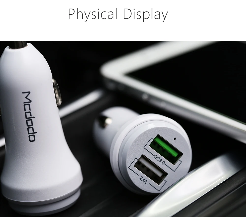 MCDODO автомобильное USB зарядное устройство Quick QC 3,0 зарядное устройство для мобильного телефона 2 порта USB быстрое автомобильное зарядное устройство для samsung iPhone Xiaomi зарядное устройство для планшета