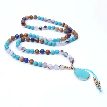 

Gorgeous natural stone necklace for women Gold plating Water drop Amazonite Pendant long necklace Trendy jewelry
