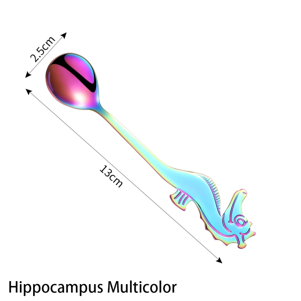 1 шт. рыба гиппокамп Дельфин КИТ фугу из нержавеющей стали ложки для супа китайская десертная чайная, кофейная ложка кухонные инструменты - Цвет: Hippocampus colorful