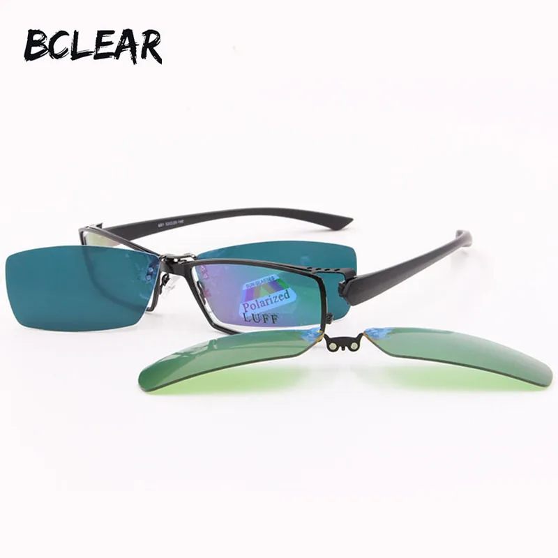 

BCLEAR Alloy Myopia Presbyopia Optical Frame Clip-on Sets Polarized Day Night Vision 3 Usage Clip on Prescription Sunglasses 681