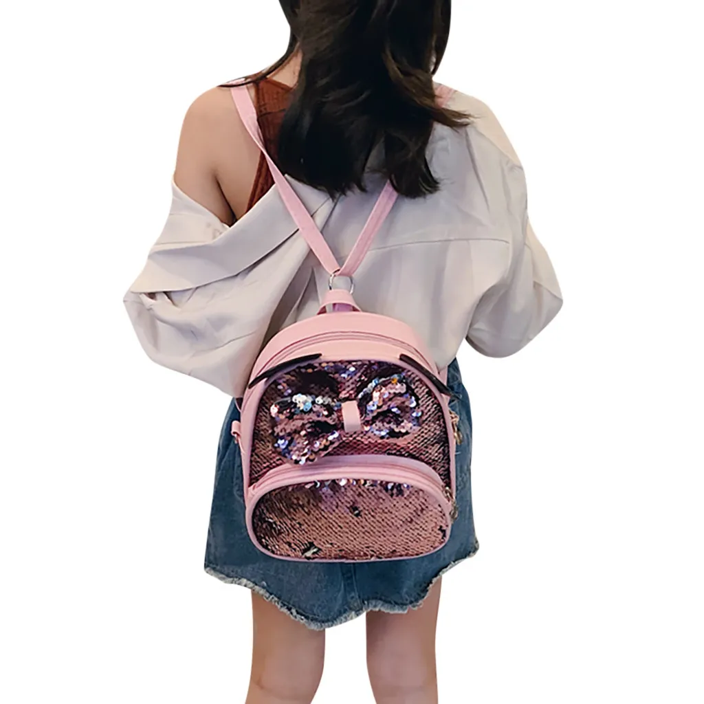 Модные женские туфли рюкзак высокое качество для девушек-студенток; с героями мультфильмов платье с блестками и бантом Сумка через плечо Школьный рюкзак, рюкзак для путешествий mochila mujer